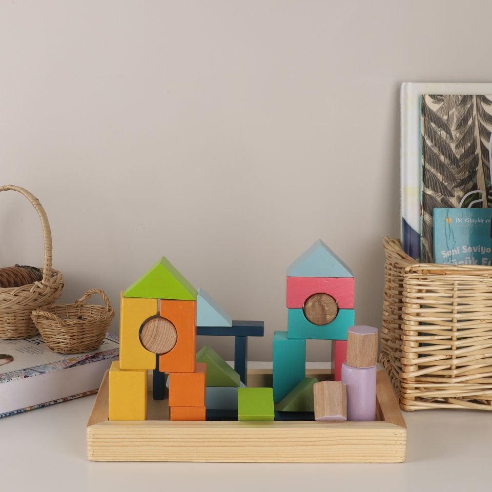 Ahşap Yapı Blokları Yürümeye Başlayan Bebek Hediyesi 25 Parça