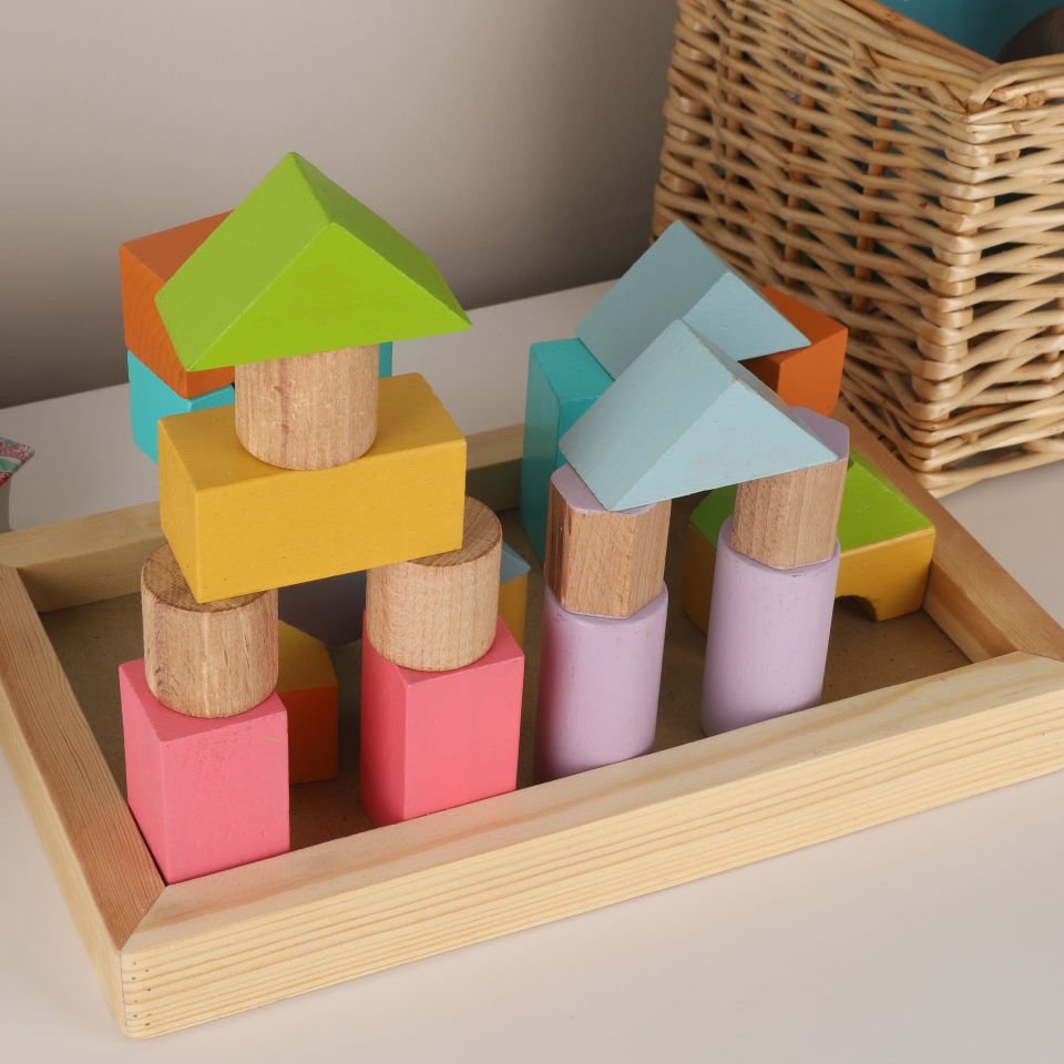 Ahşap Yapı Blokları Yürümeye Başlayan Bebek Hediyesi 25 Parça