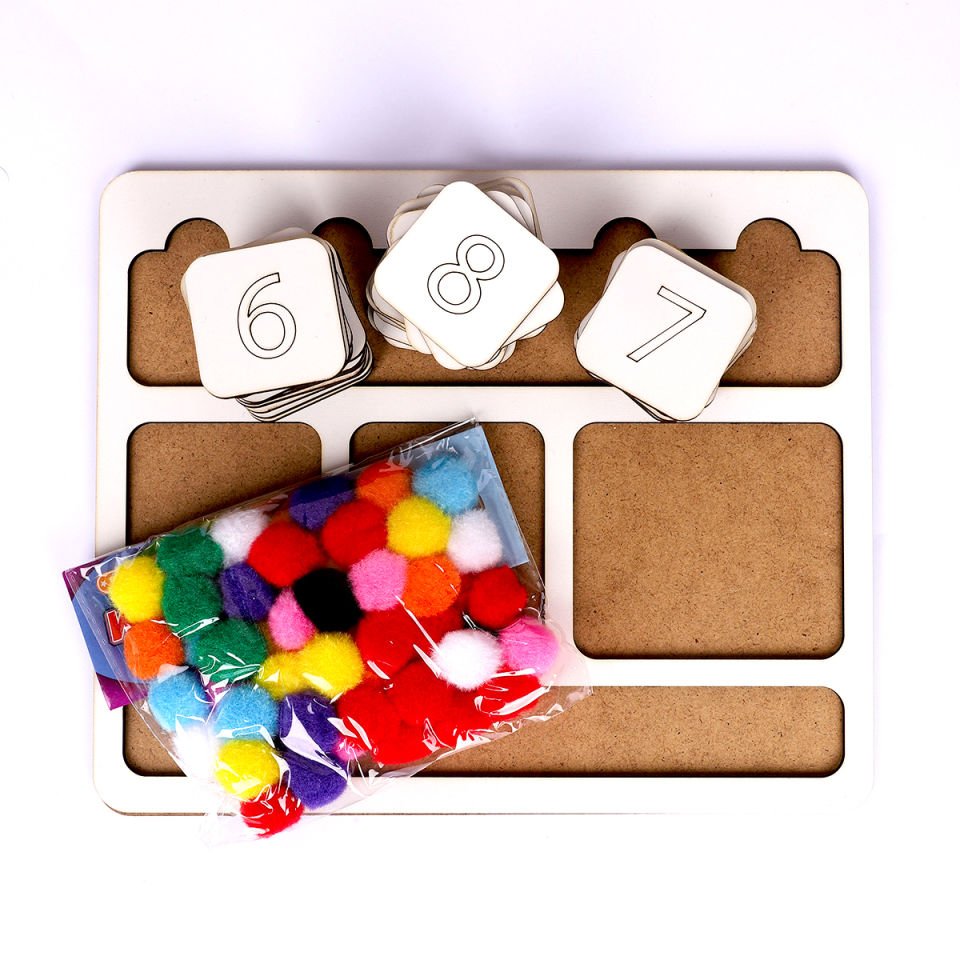 Montessori  Ahşap Matematik Sayma tepsisi Sayı Bulmaca