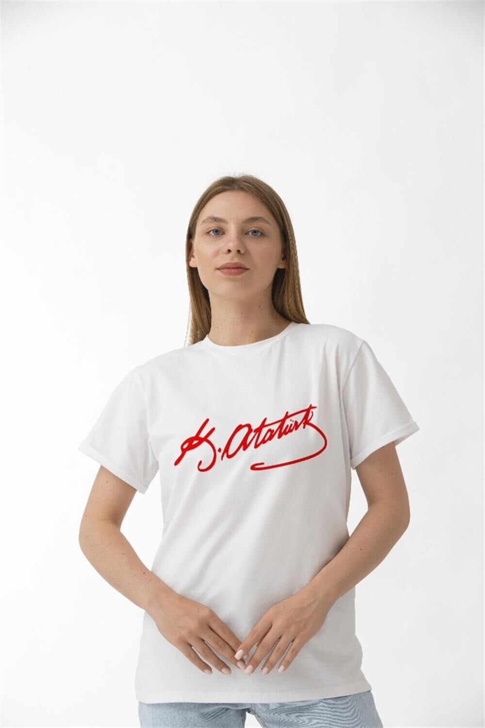 Atatürk İmza Detaylı Beyaz Tshirt