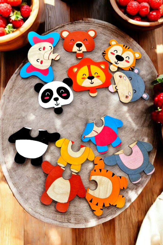 Montessori Ahşap Eğitici Puzzle, Orman Hayvanları Bebek Puzzle, Eğitici Bebek Puzzle