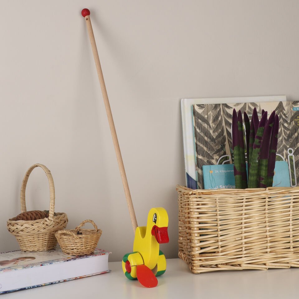 Montessori Ahşap Oyuncak, Küçük İtme Oyuncak, Sarı Ahşap Ördek Oyuncak, Yürümeye Yeni Başlayanlar için En İyi İtme Oyuncak, Ahşap İtme Oyuncak