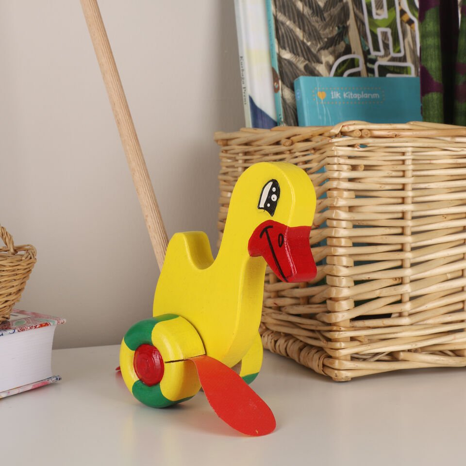 Montessori Ahşap Oyuncak, Küçük İtme Oyuncak, Sarı Ahşap Ördek Oyuncak, Yürümeye Yeni Başlayanlar için En İyi İtme Oyuncak, Ahşap İtme Oyuncak