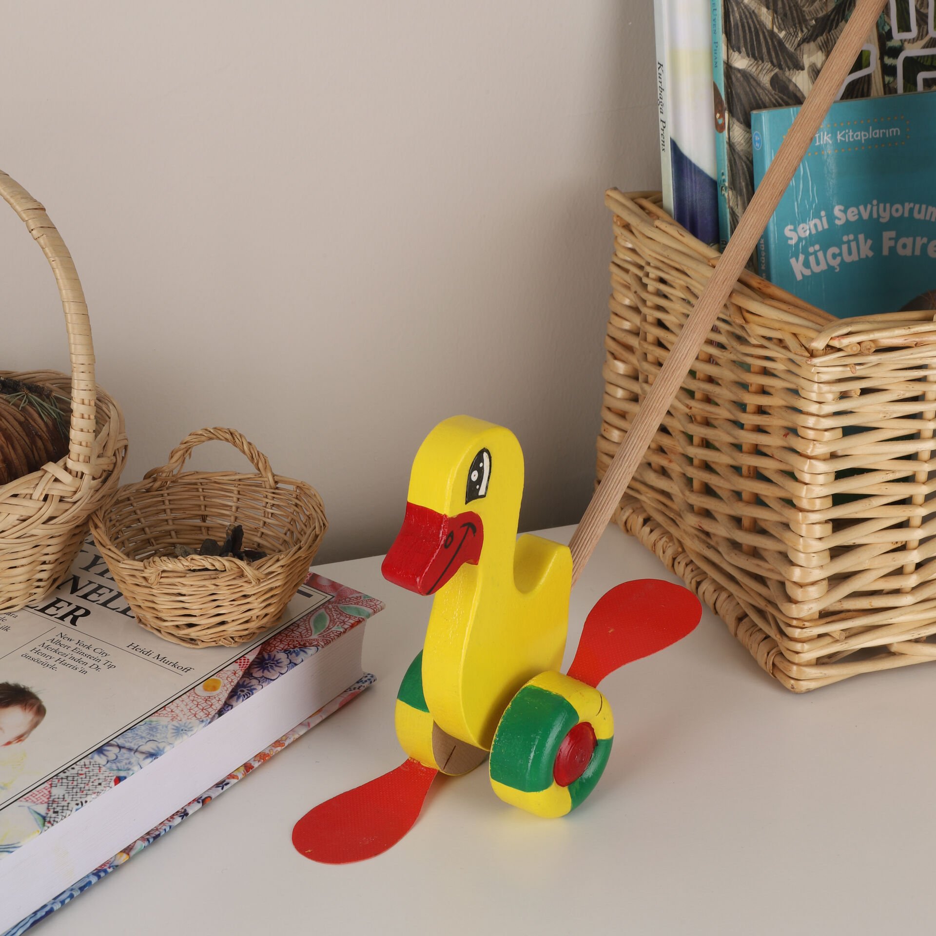 Montessori Ahşap Oyuncak, Küçük İtme Oyuncak, Sarı Ahşap Ördek Oyuncak, Yürümeye Yeni Başlayanlar için En İyi İtme Oyuncak, Ahşap İtme Oyuncak