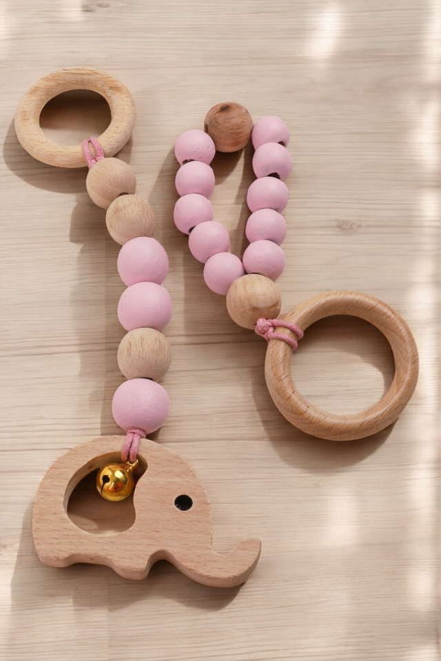 Mavi Pembe Boncuklu Bebek Dişlik, çıngırak