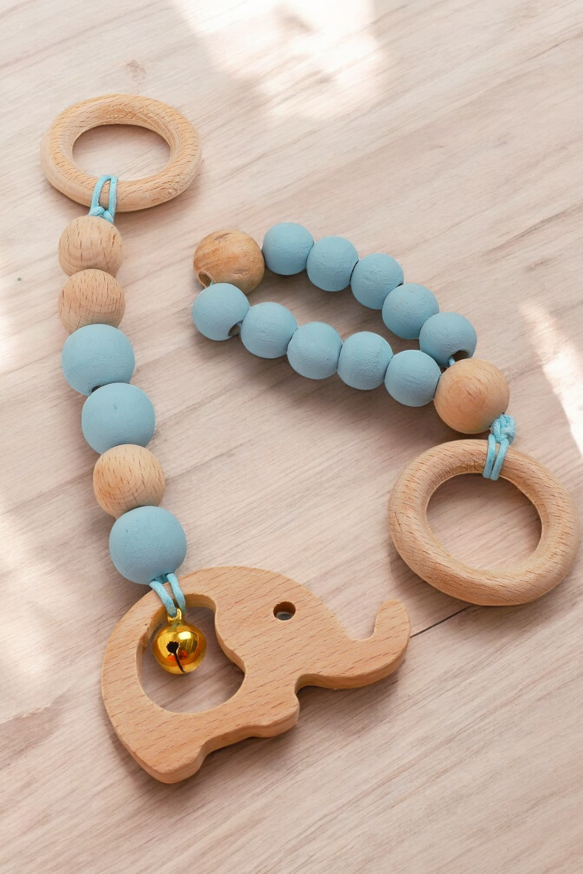 Mavi Pembe Boncuklu Bebek Dişlik, çıngırak Mavi