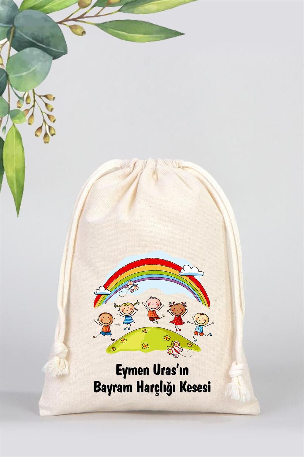 İsme Özel Çocuklar İçin Bayram Harçlık Kesesi, Bayram Şekeri Kesesi - Model 04-15,5x20cm