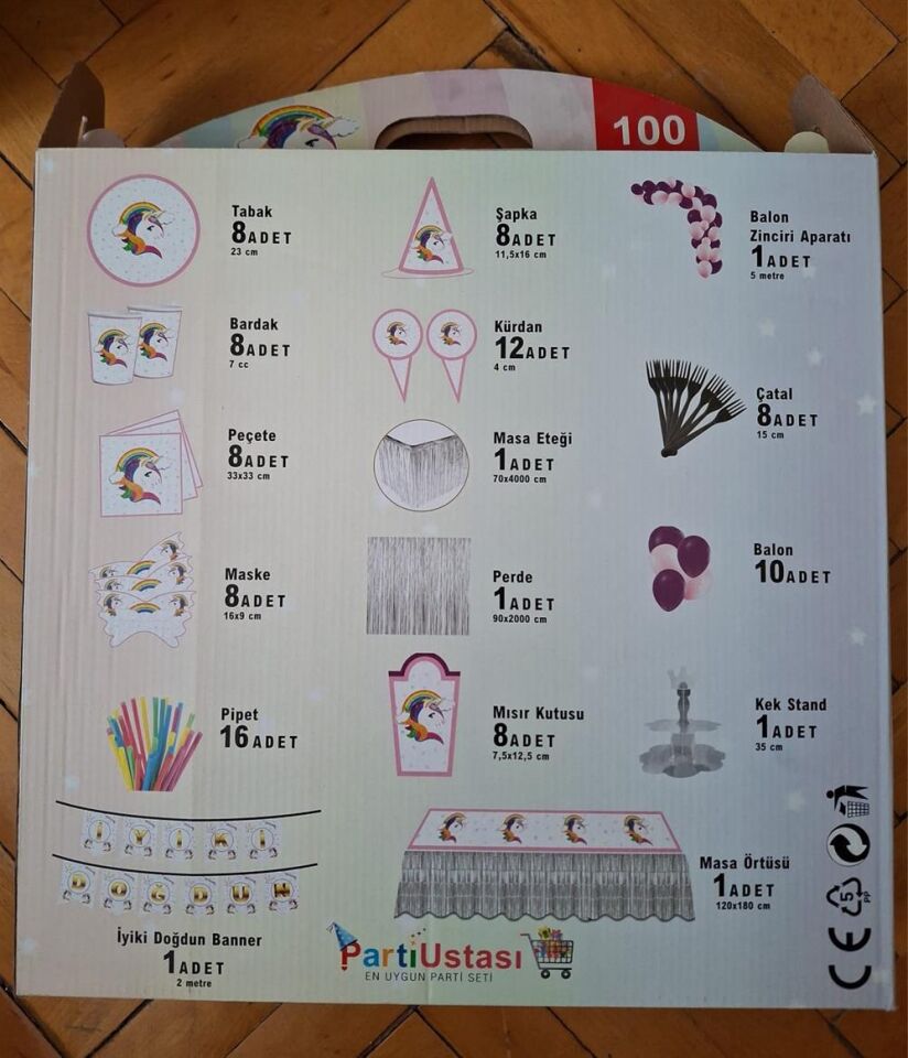 100 Parça Unicorn Konsept Doğum Günü Süsü
