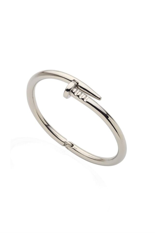 Unisex Gümüş Renk Rodyum Kaplama Cartier Model Çivi Bileklik