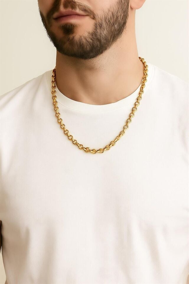 Altın Renk Doc Model Zincir 55 Cm Unisex Çelik Kolye