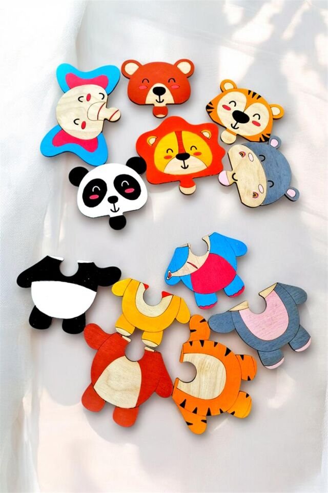 Ahşap Baby Puzzle 6 Hayvan, 2 Parçalı Yapboz
