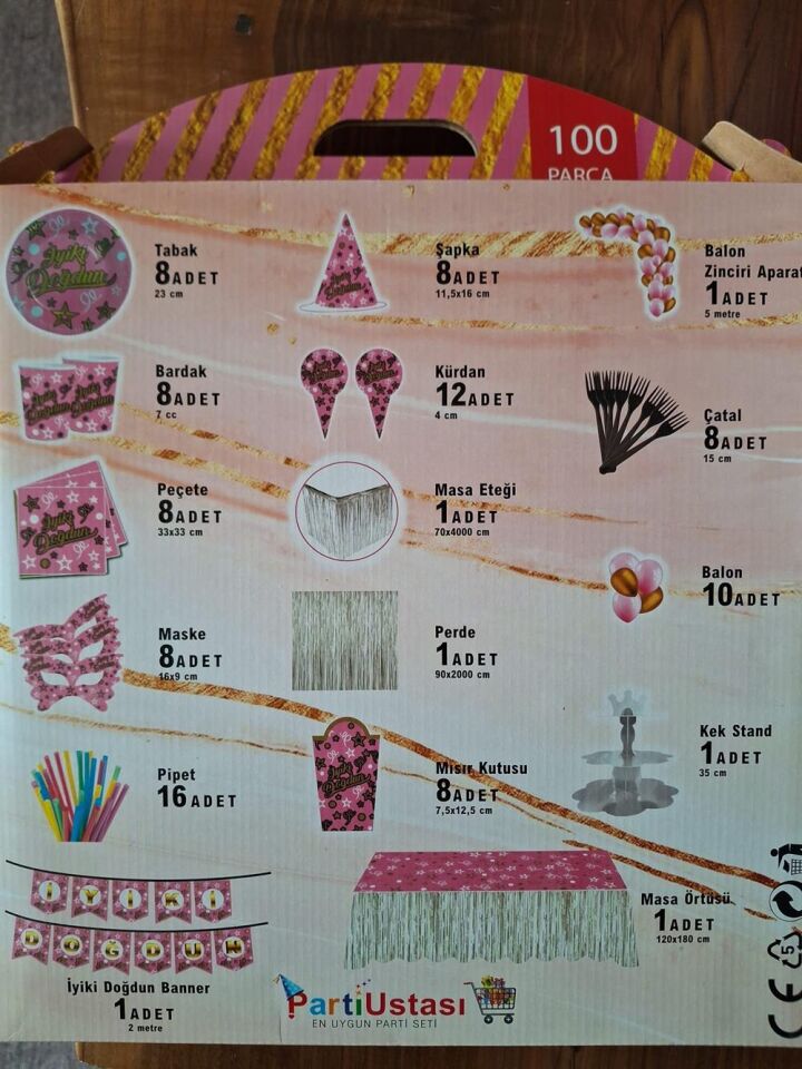 100 Parça Pembe Konsept Doğum Günü Seti