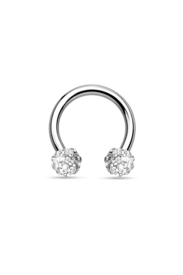 Gümüş Renk Beyaz Taş Kıkırdak Dudak Burun Septum Tragus Minik Boy Çelik Piercing