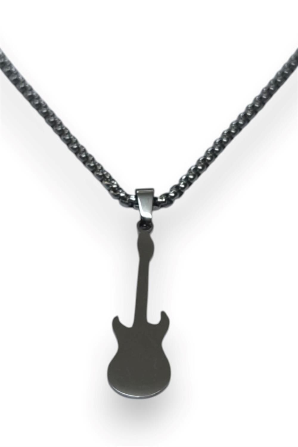 Gümüş Renk Gitar Model Unisex Arnavut Zincir Çelik Kolye