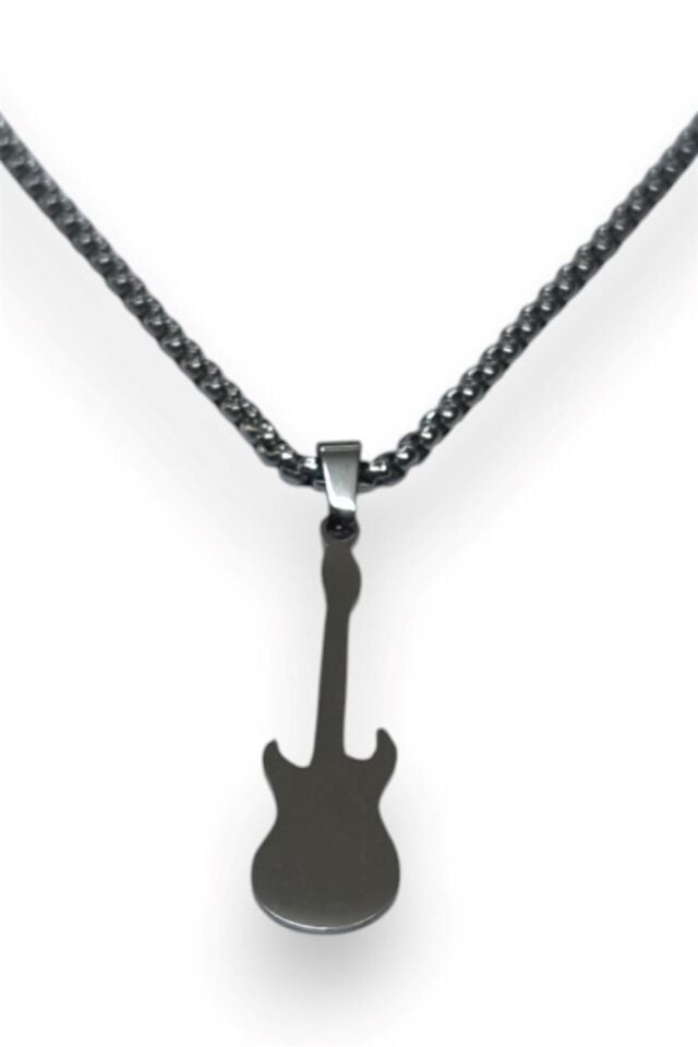 Gümüş Renk Gitar Model Unisex Arnavut Zincir Çelik Kolye