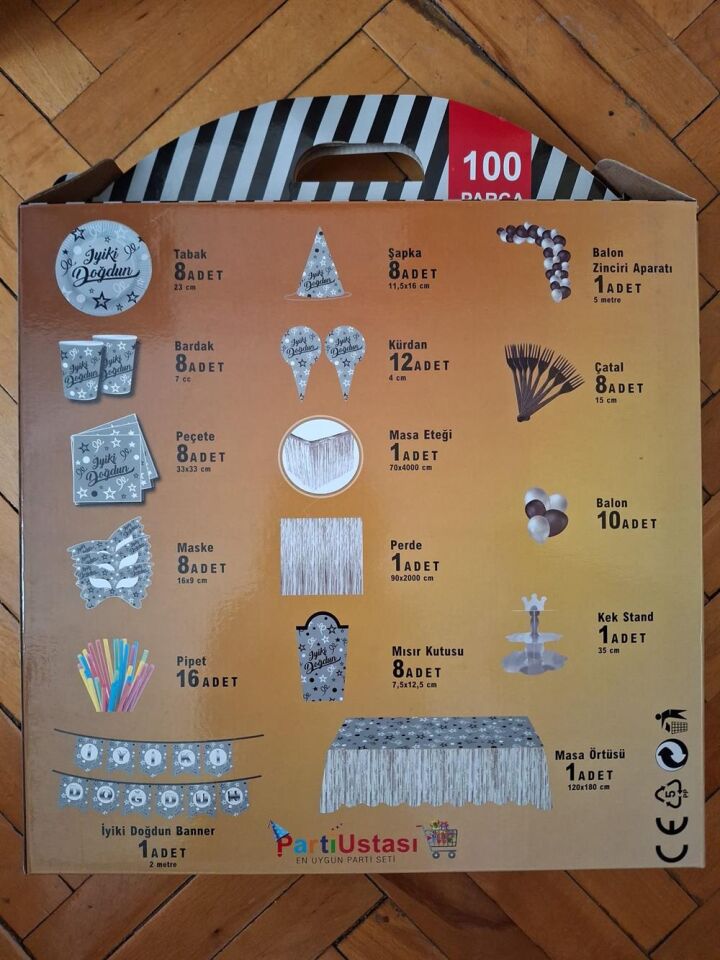 100 Parça Gümüş Konsept Doğum Günü Süsü