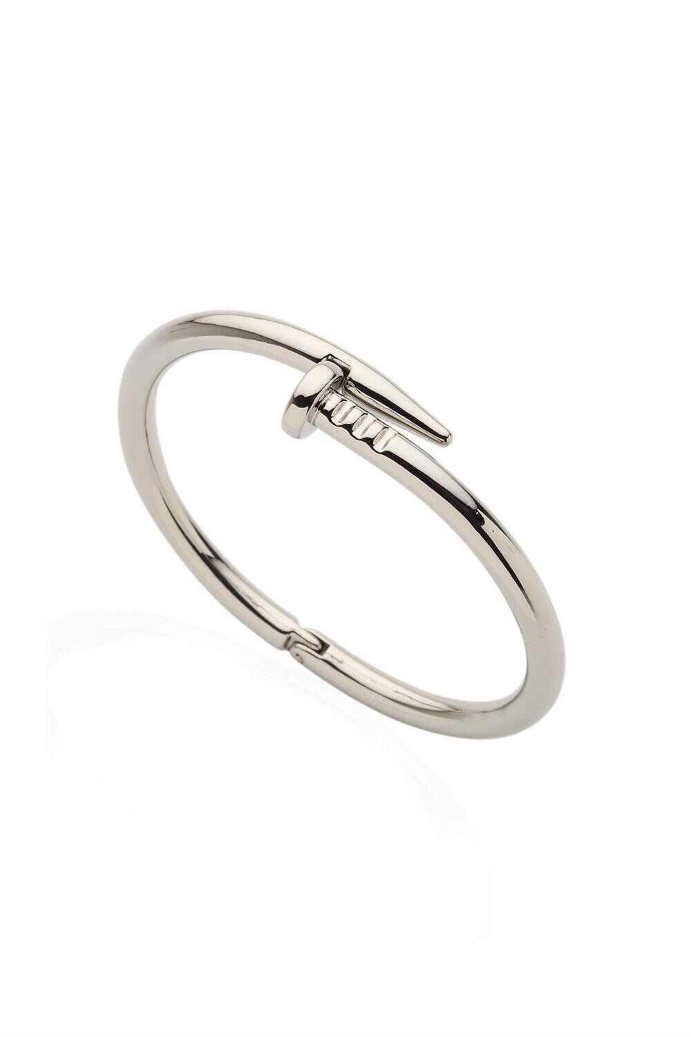 Unisex Gümüş Renk Rodyum Kaplama Cartier Model Çivi Bileklik