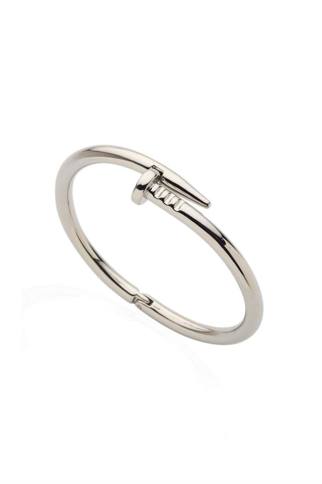 Unisex Gümüş Renk Rodyum Kaplama Cartier Model Çivi Bileklik