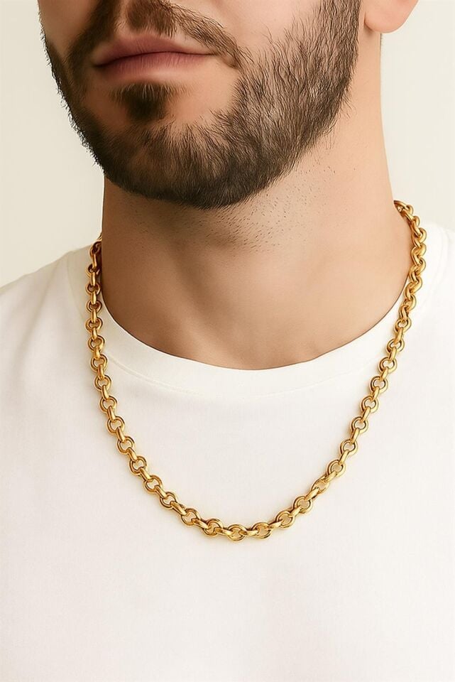 Altın Renk Doc Model Zincir 55 Cm Unisex Çelik Kolye