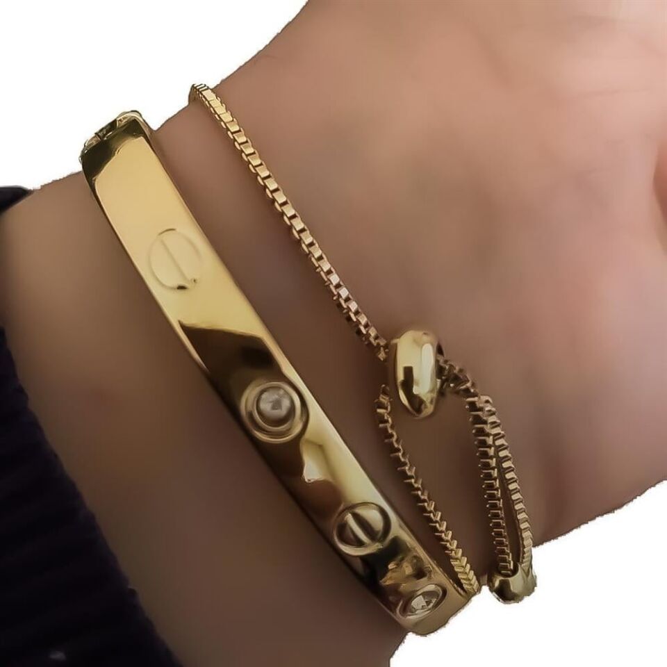 Altın Renk Kombin Bileklik Seti Cartier Taşlı Bileklik Ve Zirkon Macun Bileklik