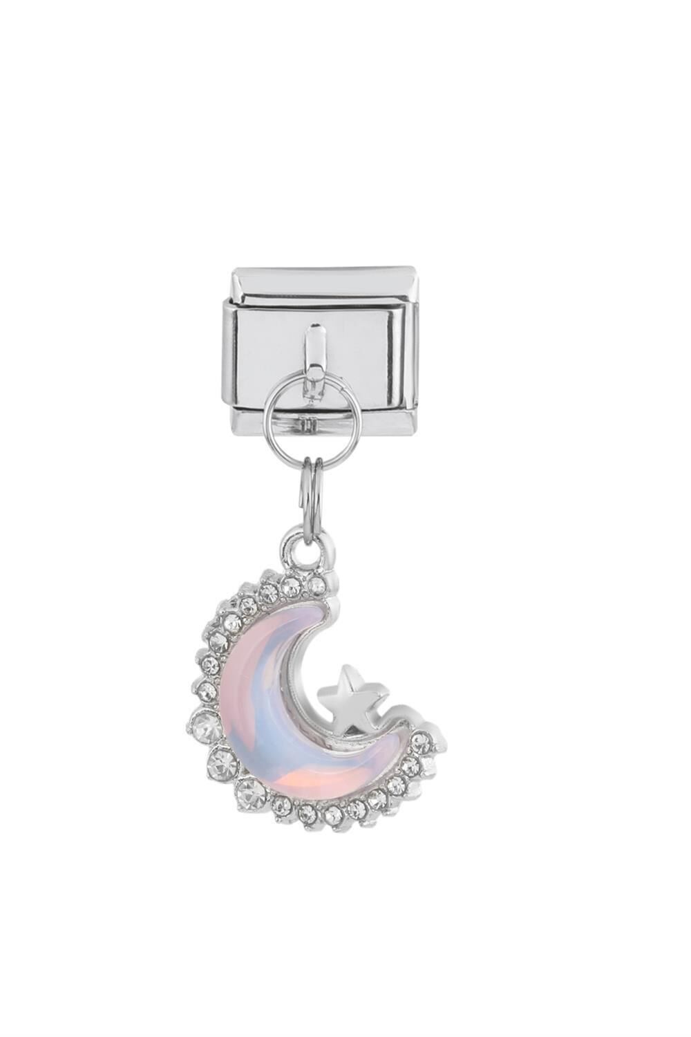 GÜMÜŞ TAŞLI DOLGULU AY YILDIZ ÇELİK CHARM