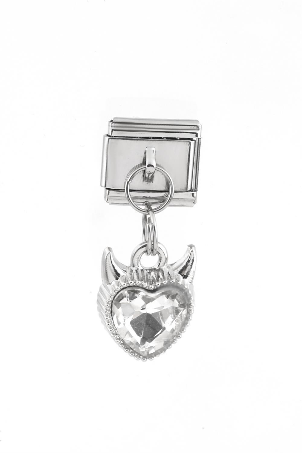 GÜMÜŞ TAŞLI KULAKLI KALP ÇELİK CHARM