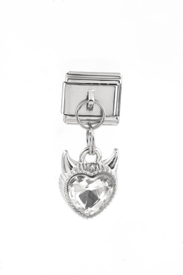 GÜMÜŞ TAŞLI KULAKLI KALP ÇELİK CHARM