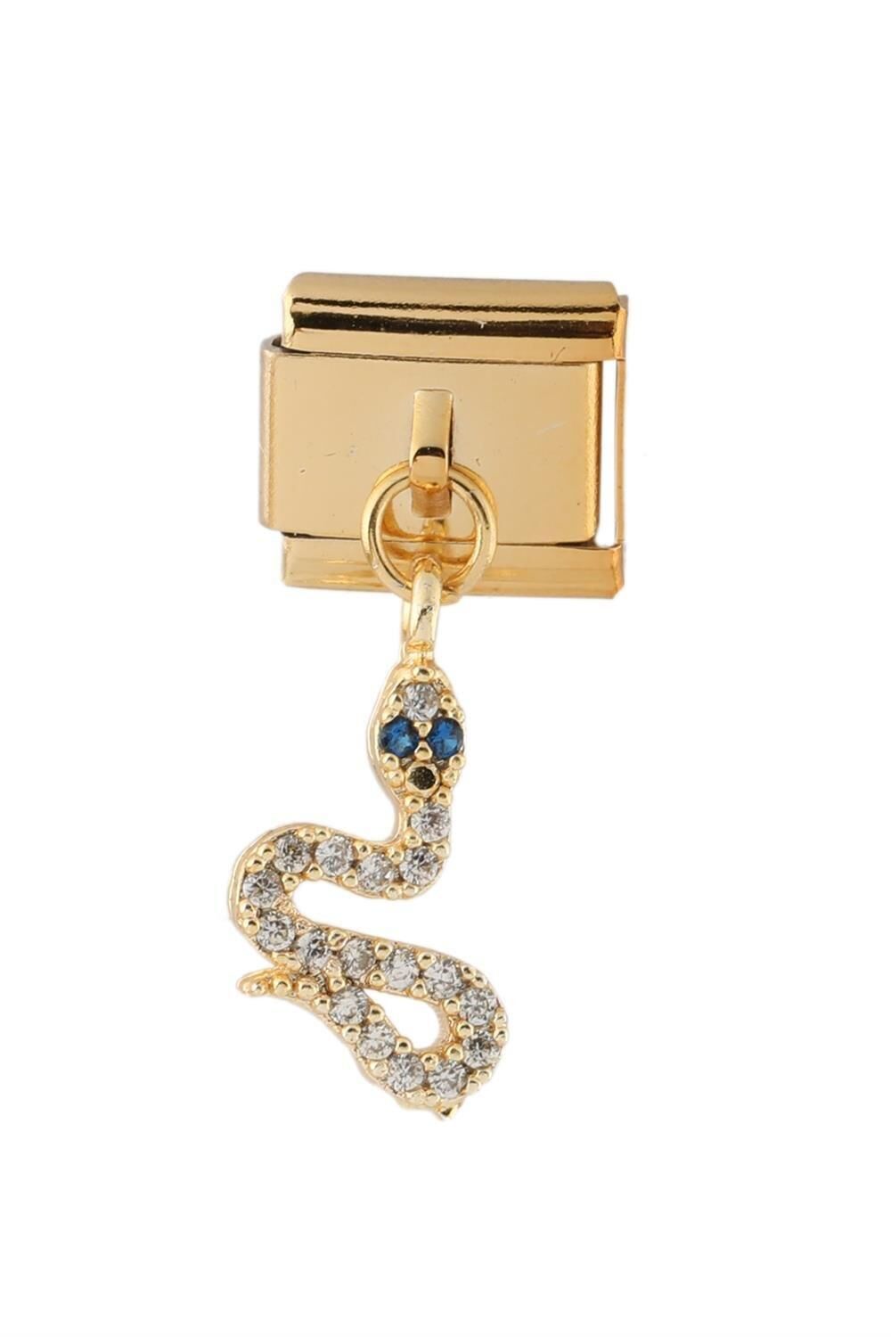 GOLD TAŞLI YILAN FİGÜR ÇELİK CHARM