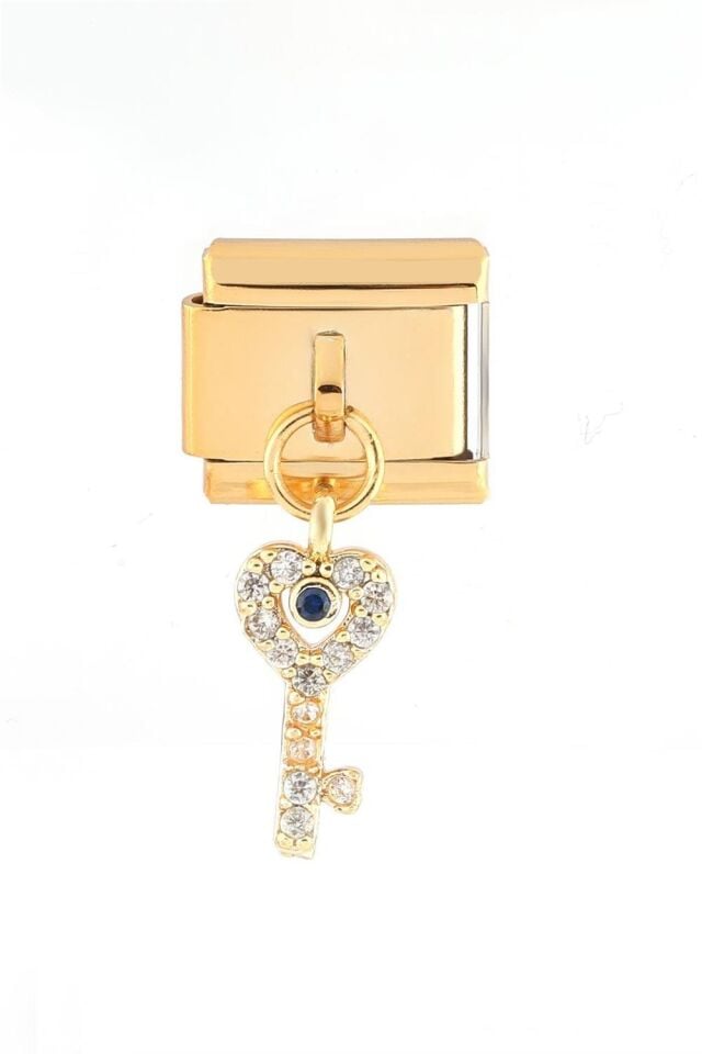 GOLD TAŞLI ANAHTAR ÇELİK CHARM