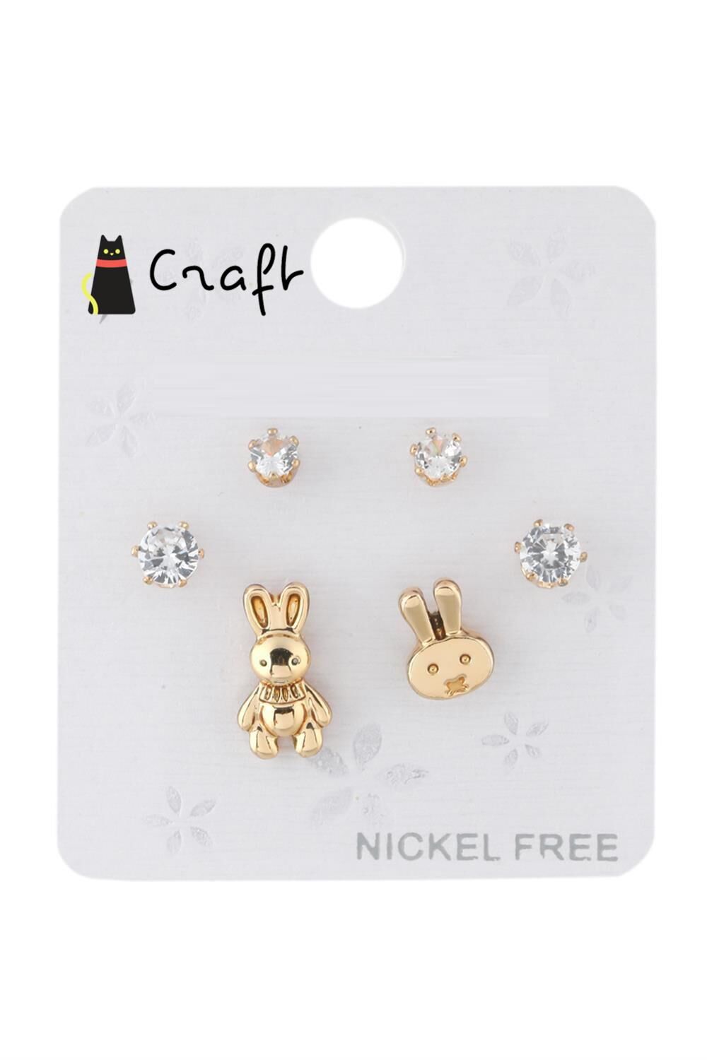 GOLD 6'LI TAVŞANLI TAŞLI KOMBİN KÜPE