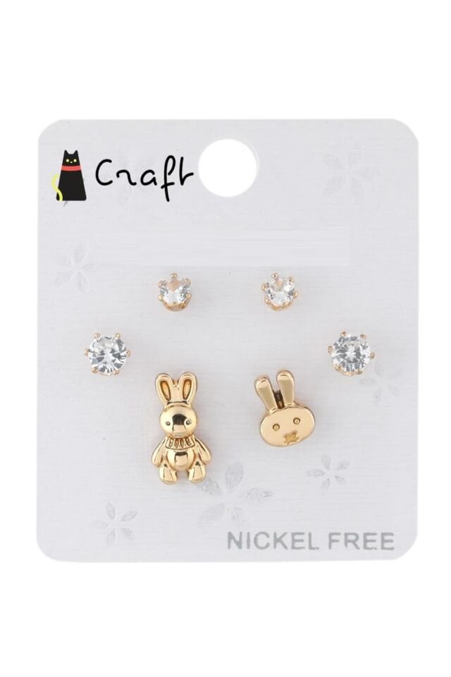 GOLD 6'LI TAVŞANLI TAŞLI KOMBİN KÜPE
