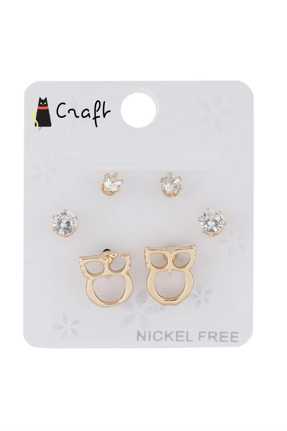 GOLD 6'Lİ BAYKUŞ TAŞLI KÜPE