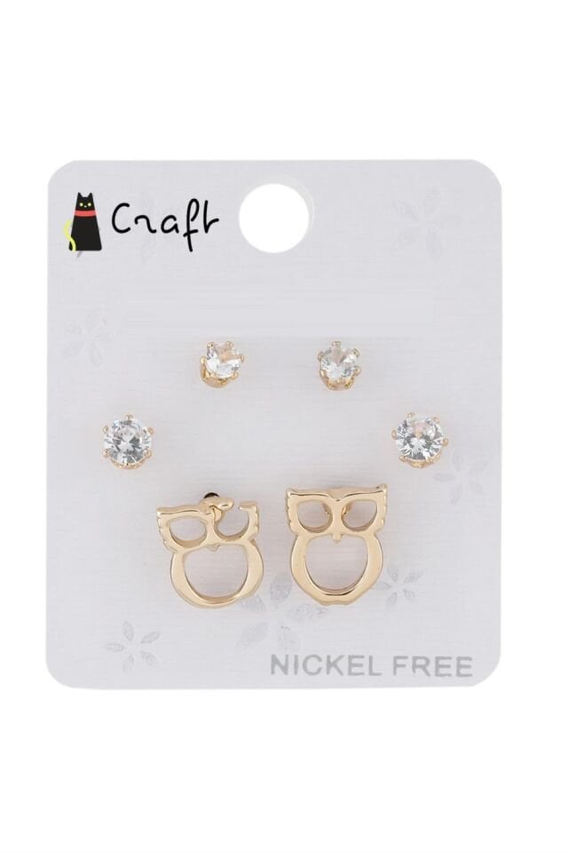 GOLD 6'Lİ BAYKUŞ TAŞLI KÜPE