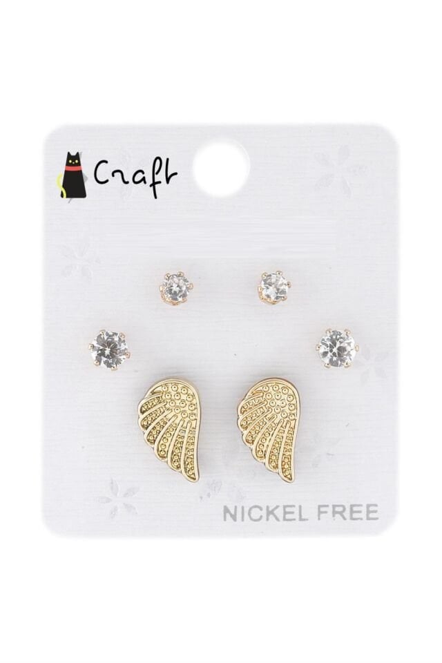 GOLD 6'LI MELEK KANADI TAŞLI KÜPE SETİ